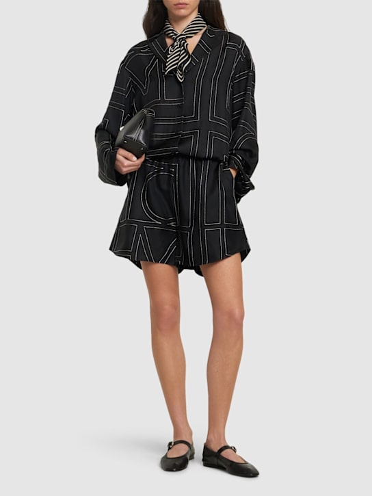 Toteme: Monogram embroidered silk pajama shorts - Black - women_1 | Luisa Via Roma