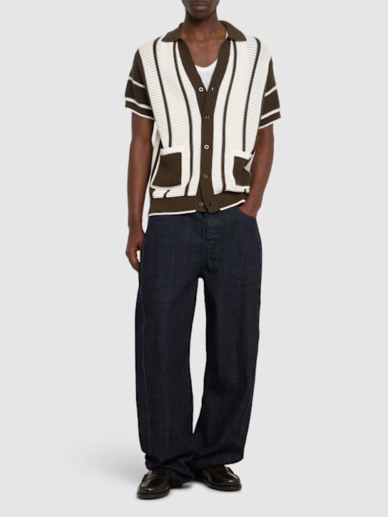 Frescobol Carioca: Fabricio striped crochet knit shirt - Seawood - men_1 | Luisa Via Roma