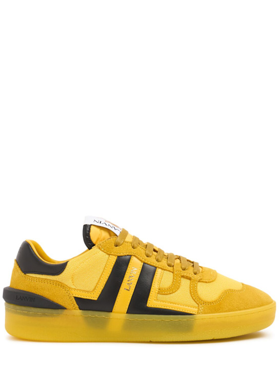 Lanvin: Clay leather & mesh low-top sneakers - men_0 | Luisa Via Roma