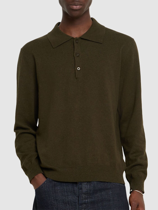 Frescobol Carioca: Teo buttoned cotton blend l/s polo - Seawood - men_2 | Luisa Via Roma