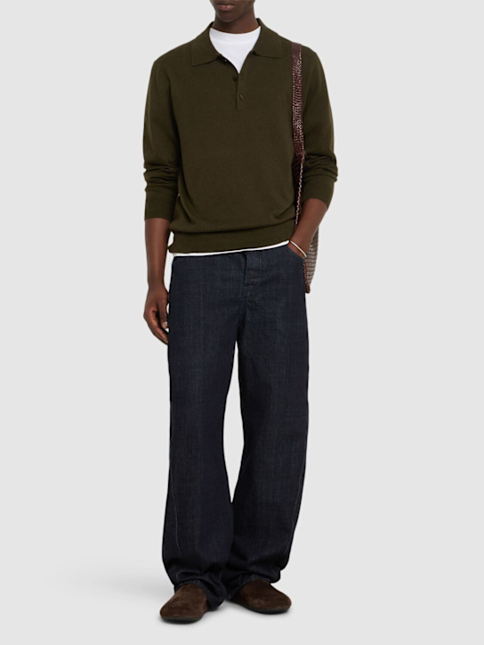 Frescobol Carioca: Teo buttoned cotton blend l/s polo - Seawood - men_1 | Luisa Via Roma