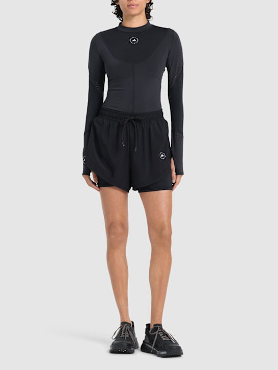 adidas By Stella McCartney: True Pace 2-in-1 hi-waist running shorts - Black - women_1 | Luisa Via Roma