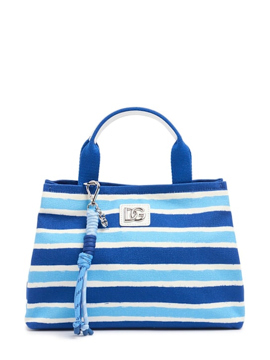 Dolce&Gabbana: Printed cotton & leather top handle bag - Blue - kids-girls_0 | Luisa Via Roma