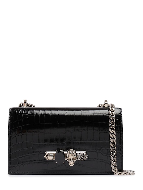 McQueen: Jewelled Satchel embossed leather bag - Black - women_0 | Luisa Via Roma