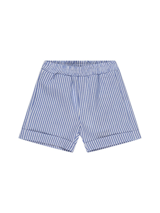 Monnalisa: Striped cotton shorts - Light Blue - kids-boys_0 | Luisa Via Roma