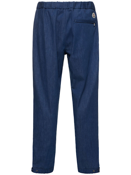 Moncler: Cotton blend denim jogging pants - Blue - men_3 | Luisa Via Roma
