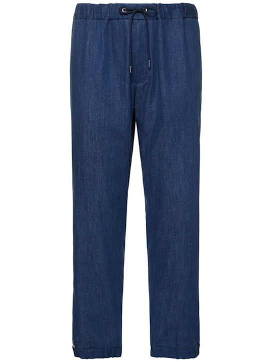 Moncler: Cotton blend denim jogging pants - Blue - men_0 | Luisa Via Roma