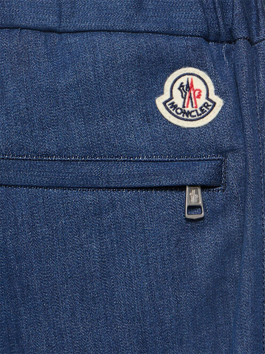 Moncler: Cotton blend denim jogging pants - Blue - men_4 | Luisa Via Roma