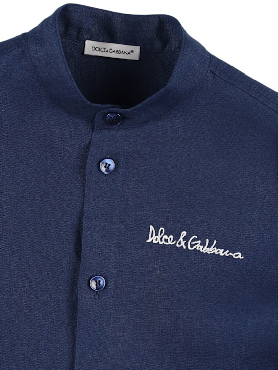 Dolce&Gabbana: Linen shirt w/logo - Dark Blue - kids-boys_1 | Luisa Via Roma