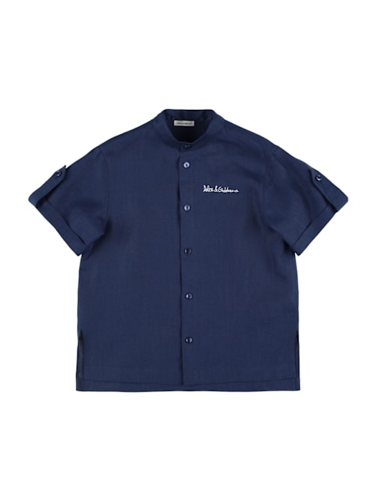 Dolce&Gabbana: Linen shirt w/logo - Dark Blue - kids-boys_0 | Luisa Via Roma