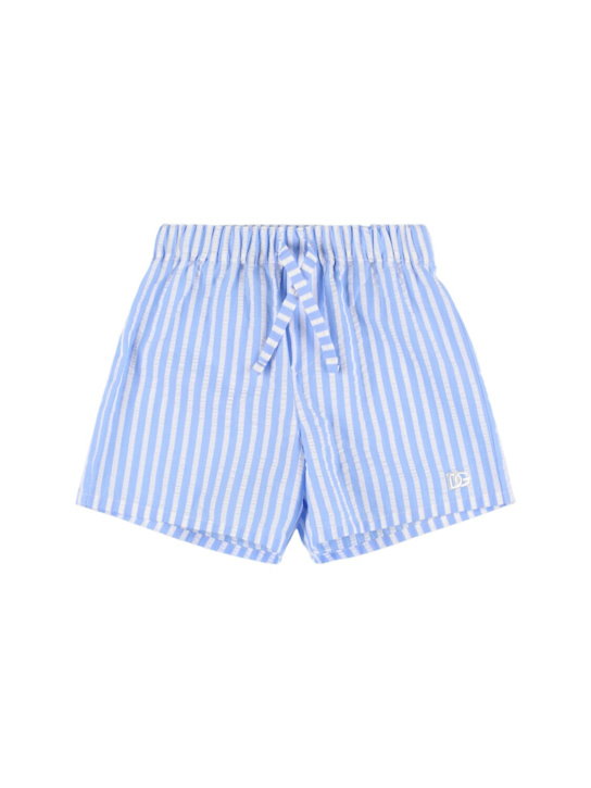 Dolce&Gabbana: Bedruckte Baumwollshorts - Weiß/Blau - kids-boys_0 | Luisa Via Roma