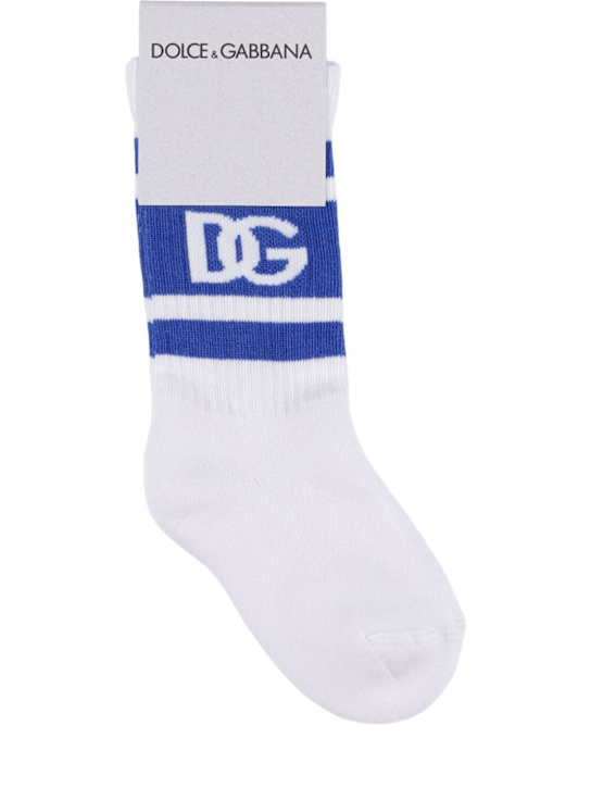 Dolce&Gabbana: Logo cotton blend socks - Beyaz/Mavi - kids-boys_0 | Luisa Via Roma