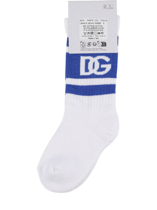 Dolce&Gabbana: Logo cotton blend socks - Beyaz/Mavi - kids-boys_1 | Luisa Via Roma