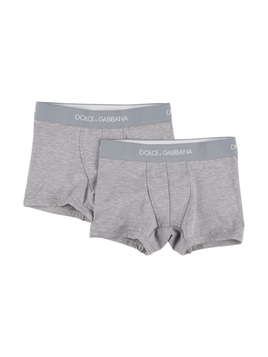 Dolce&Gabbana: Set of 2 logo cotton blend boxer briefs - Gri - kids-boys_0 | Luisa Via Roma