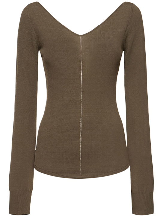 Lemaire: Viscose crepe wide v-neck top - Khaki - women_0 | Luisa Via Roma