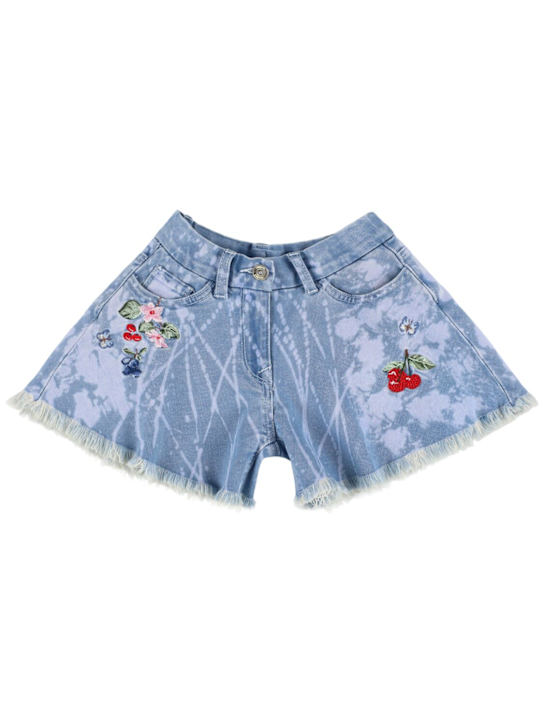 Monnalisa: Shorts in denim con ricami - Blu - kids-girls_0 | Luisa Via Roma