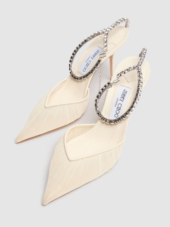 Jimmy Choo: 85mm Saeda tulle & crystal pumps - Ivory/Silver - women_2 | Luisa Via Roma