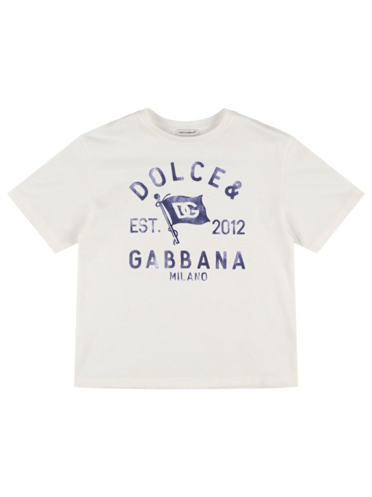 Dolce&Gabbana: Printed cotton jersey t-shirt w/logo - White - kids-boys_0 | Luisa Via Roma