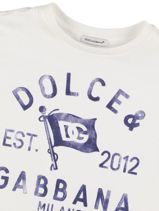 Dolce&Gabbana: Printed cotton jersey t-shirt w/logo - White - kids-boys_1 | Luisa Via Roma