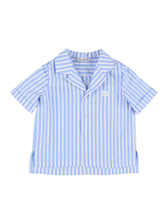Dolce&Gabbana: Printed cotton poplin shirt - Beyaz/Mavi - kids-boys_0 | Luisa Via Roma