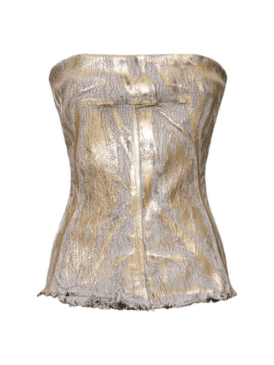 Rick Owens: Denim strapless cotton blend bustier top - Gold - women_0 | Luisa Via Roma