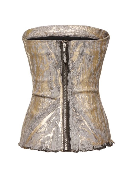 Rick Owens: Denim strapless cotton blend bustier top - Gold - women_3 | Luisa Via Roma