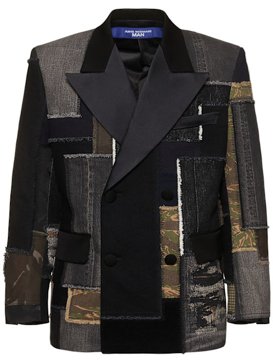 JUNYA WATANABE: Cotton denim patchwork blazer - men_0 | Luisa Via Roma