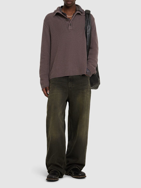 Our Legacy: Navigator cotton knit polo - Brown - men_1 | Luisa Via Roma