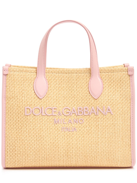 Dolce&Gabbana: Logo patch woven tote bag - Beige/Pink - kids-girls_0 | Luisa Via Roma