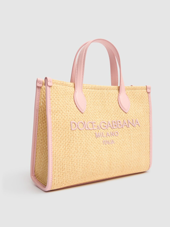 Dolce&Gabbana: Logo patch woven tote bag - Beige/Pink - kids-girls_1 | Luisa Via Roma