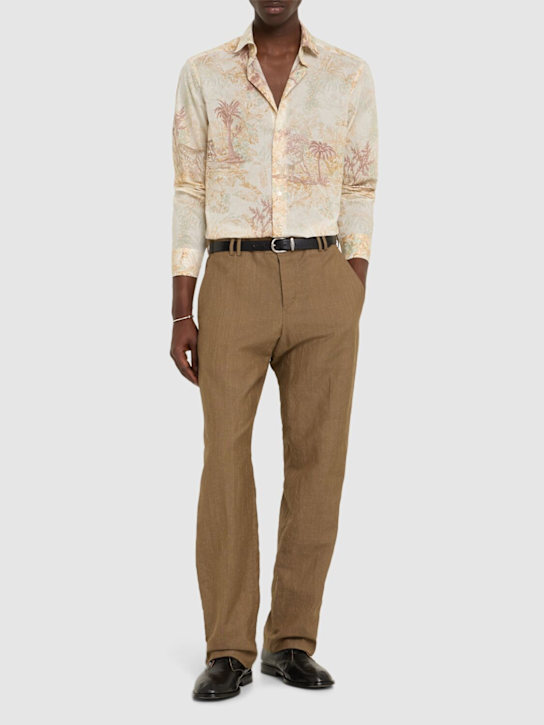 Etro: Camicia in cotone stampato - Beige - men_1 | Luisa Via Roma