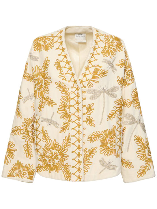 Forte_forte: Embroidered velvet kimono jacket - women_0 | Luisa Via Roma