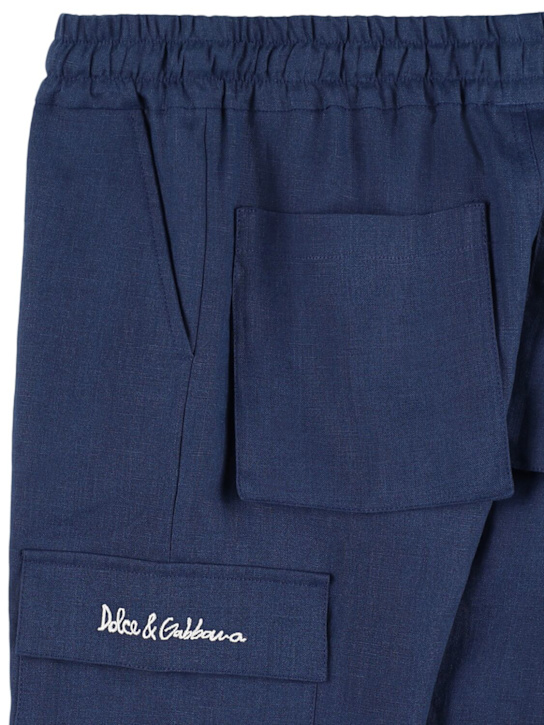 Dolce&Gabbana: Linen cargo pants - Dark Blue - kids-boys_1 | Luisa Via Roma