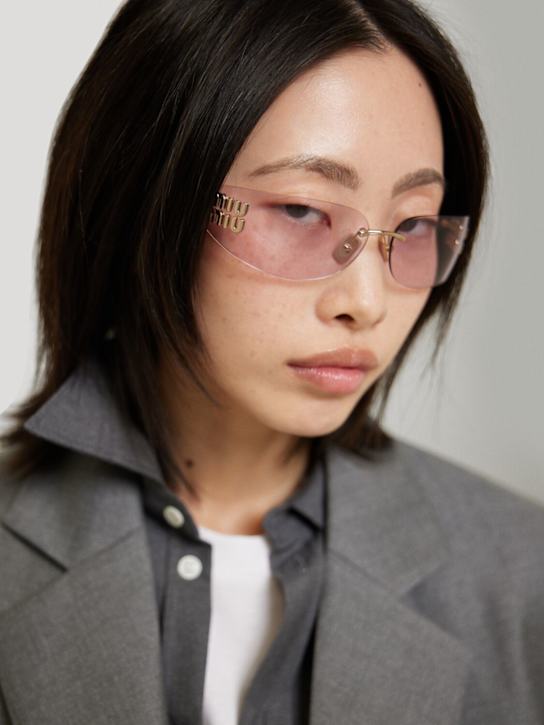 Miu Miu: Glimpse squared metal sunglasses - Gold/Pink - women_1 | Luisa Via Roma
