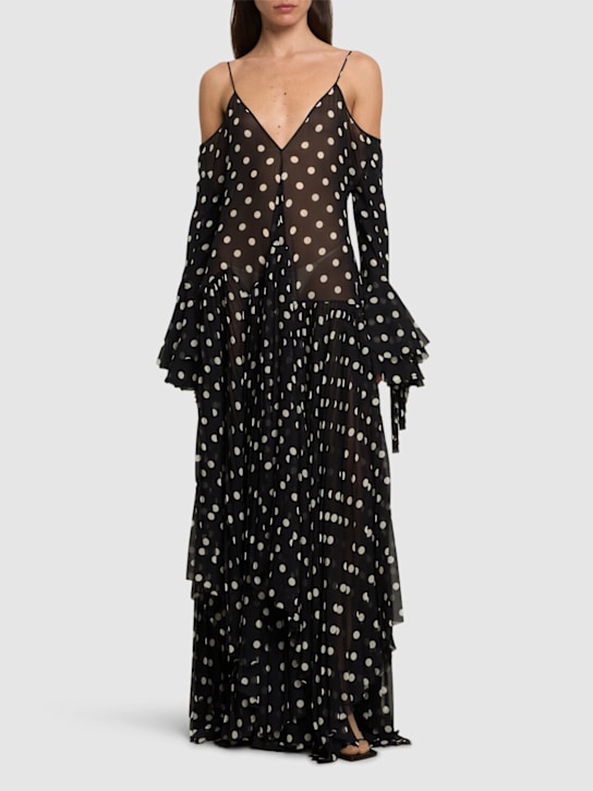 Moschino: Vestito in seta georgette - Nero/Multicolor - women_1 | Luisa Via Roma