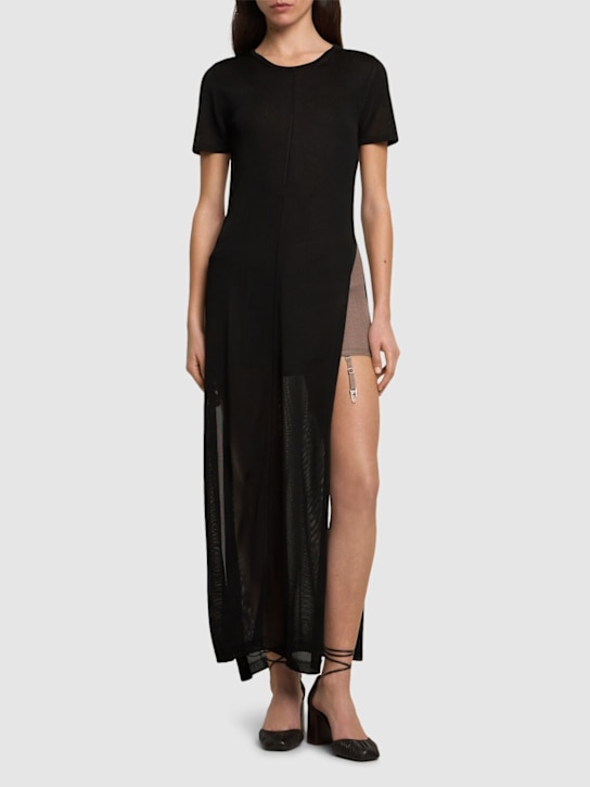 Lemaire: Shiny viscose column dress w/ slits - Black - women_1 | Luisa Via Roma
