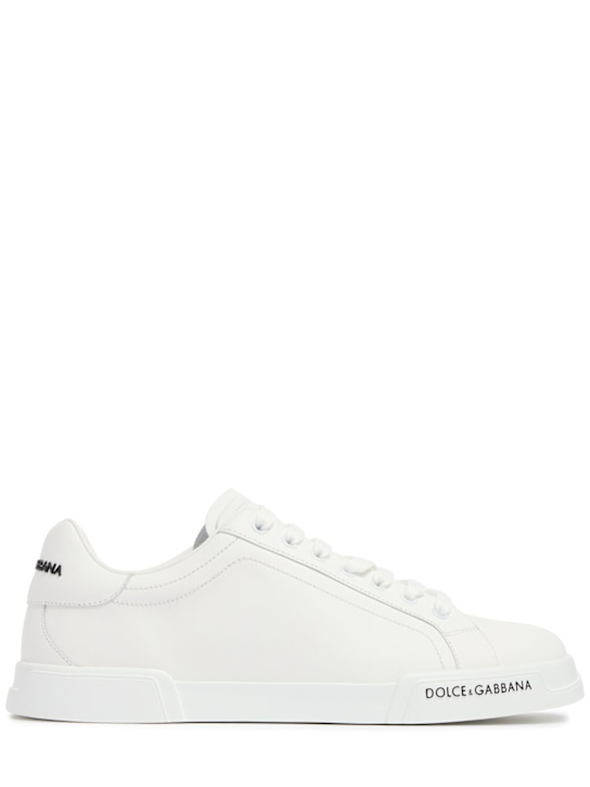 Dolce&Gabbana: Logo leather low sneakers - White - men_0 | Luisa Via Roma