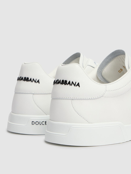 Dolce&Gabbana: Logo leather low sneakers - White - men_3 | Luisa Via Roma
