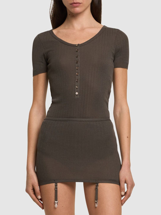 Lemaire: Viscose silk underwear w/ suspenders - Brown - women_1 | Luisa Via Roma