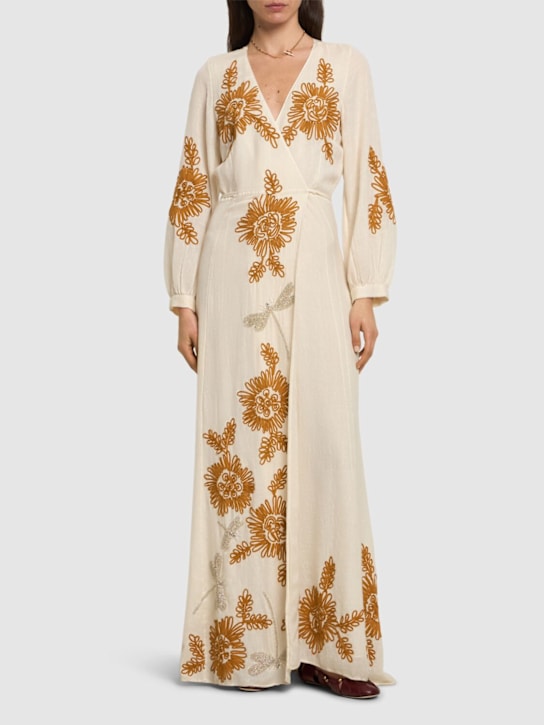 Forte_forte: Floral cotton & wool gauze long dress - women_1 | Luisa Via Roma