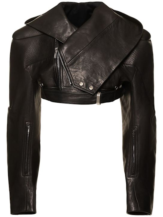 Rick Owens: Hooded cropped leather jacket - women_0 | Luisa Via Roma