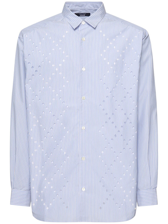 Comme des Garçons Homme: Perforated cotton blend striped shirt - men_0 | Luisa Via Roma
