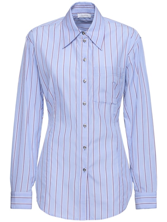 Rabanne: Striped cotton poplin shirt - Blue/Multi - women_0 | Luisa Via Roma