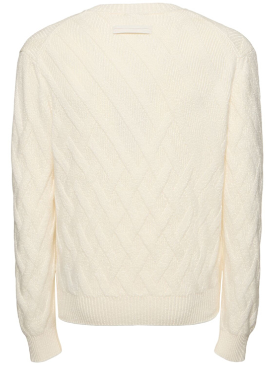Zegna: Geometric design cotton crewneck sweater - White - men_3 | Luisa Via Roma
