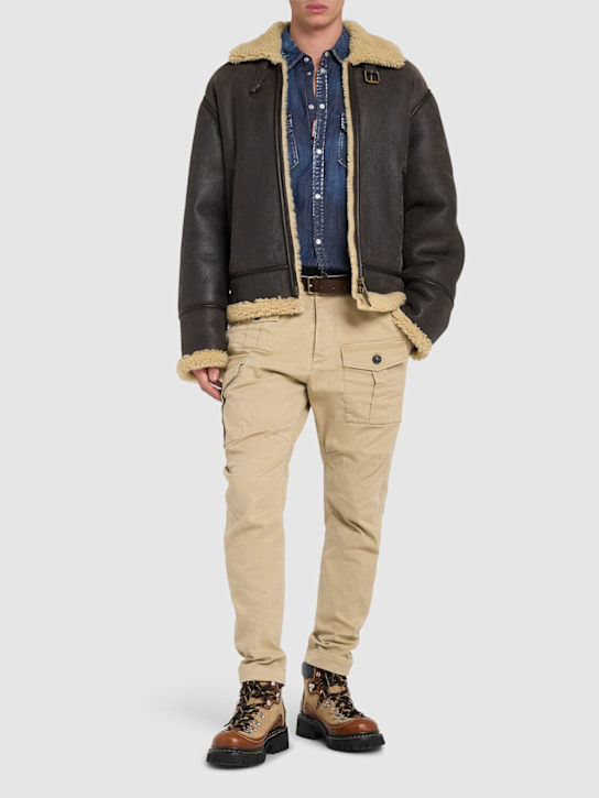Dsquared2: Shearling aviator jacket - Dark Brown - men_1 | Luisa Via Roma