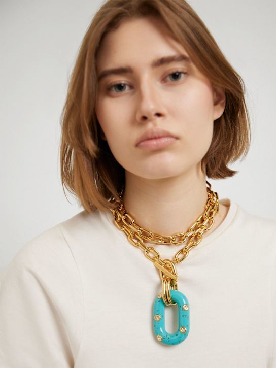 Rabanne: Chain long necklace - Gold/Turquoise - women_1 | Luisa Via Roma