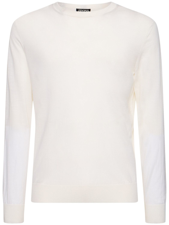 Zegna: High performance wool crewneck sweater - White - men_0 | Luisa Via Roma