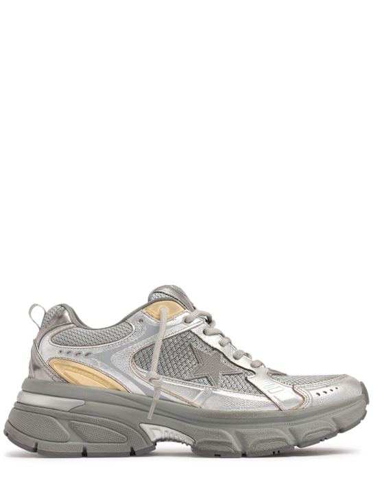 Golden Goose: Lightstar laminated leather sneakers - Silver/Gold - men_0 | Luisa Via Roma