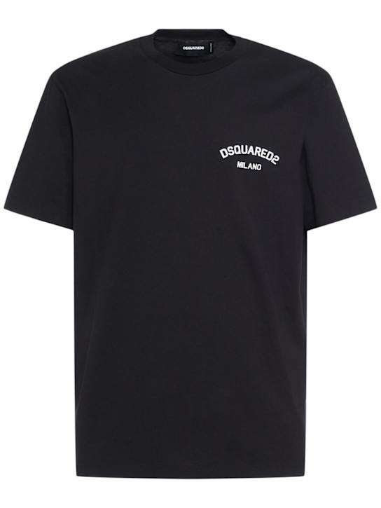 Dsquared2: Regular fit cotton t-shirt - Black - men_0 | Luisa Via Roma