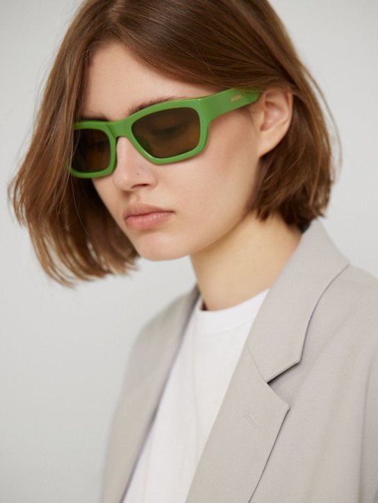 Jacquemus: Meridiano squared sunglasses - Jade Green/Gold - women_1 | Luisa Via Roma